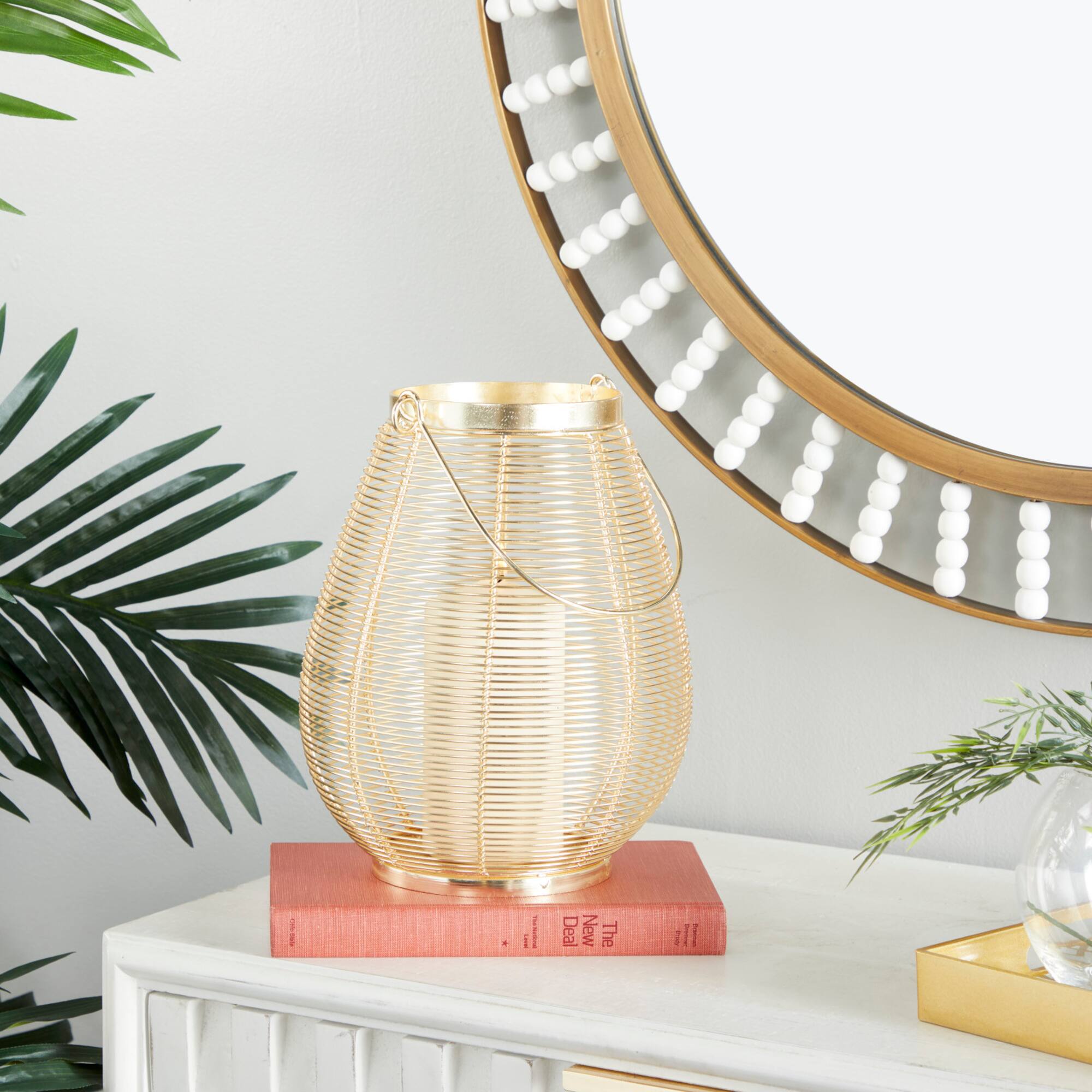 Gold Iron Glam Lantern, 11" x 8" x 8"
